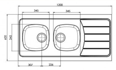 Evier inox à poser réversible 1200x600mm 2 cuves