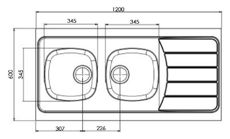 Evier inox à poser réversible 1200x600mm 2 cuves