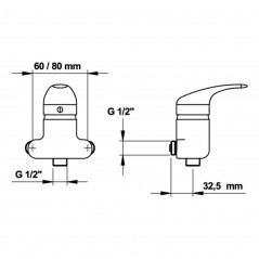 Miscelatore monocomando per doccia o lavabo con interasse da 6 a 8 cm, 15x21, ottone cromato