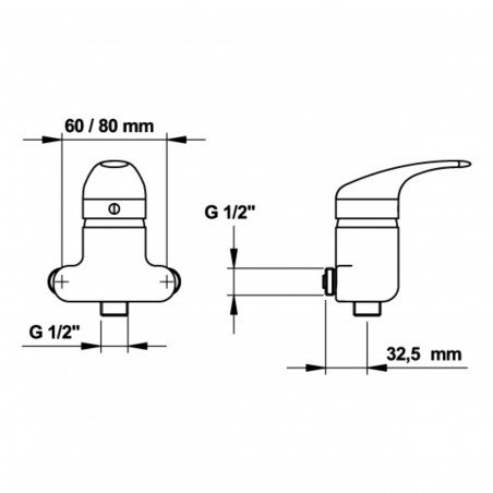 Mezclador monomando de ducha o lavabo, centros de 6 a 8 cm, 15x21, latón cromado