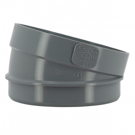Secteur de coude 110 mm à coller 15° NICOLL PVC gris clair, mâle-femelle