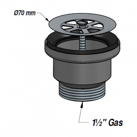Afvoerplug voor gootsteen 60 mm uitgang 40x49, inox rooster 70 MM LIRA 1911.180 - Afbeelding 4/4