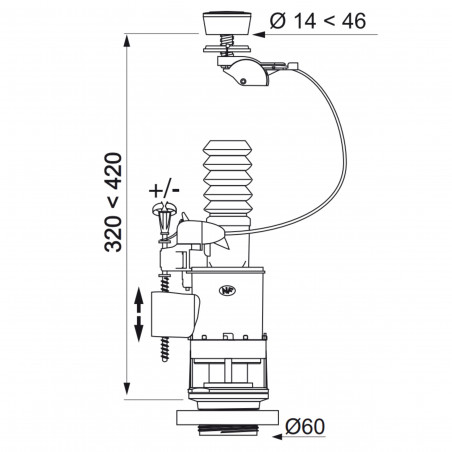 Mécanisme de chasse d’eau MW2 WIRQUIN, double chasse 3/6 L à câble
