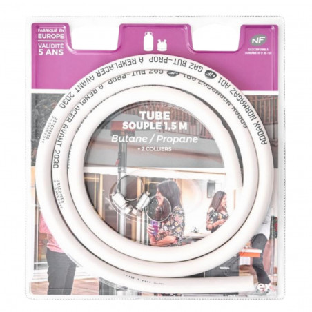 Flexible hose 6x12 with clamps for butane/propane gas, 1.50 m