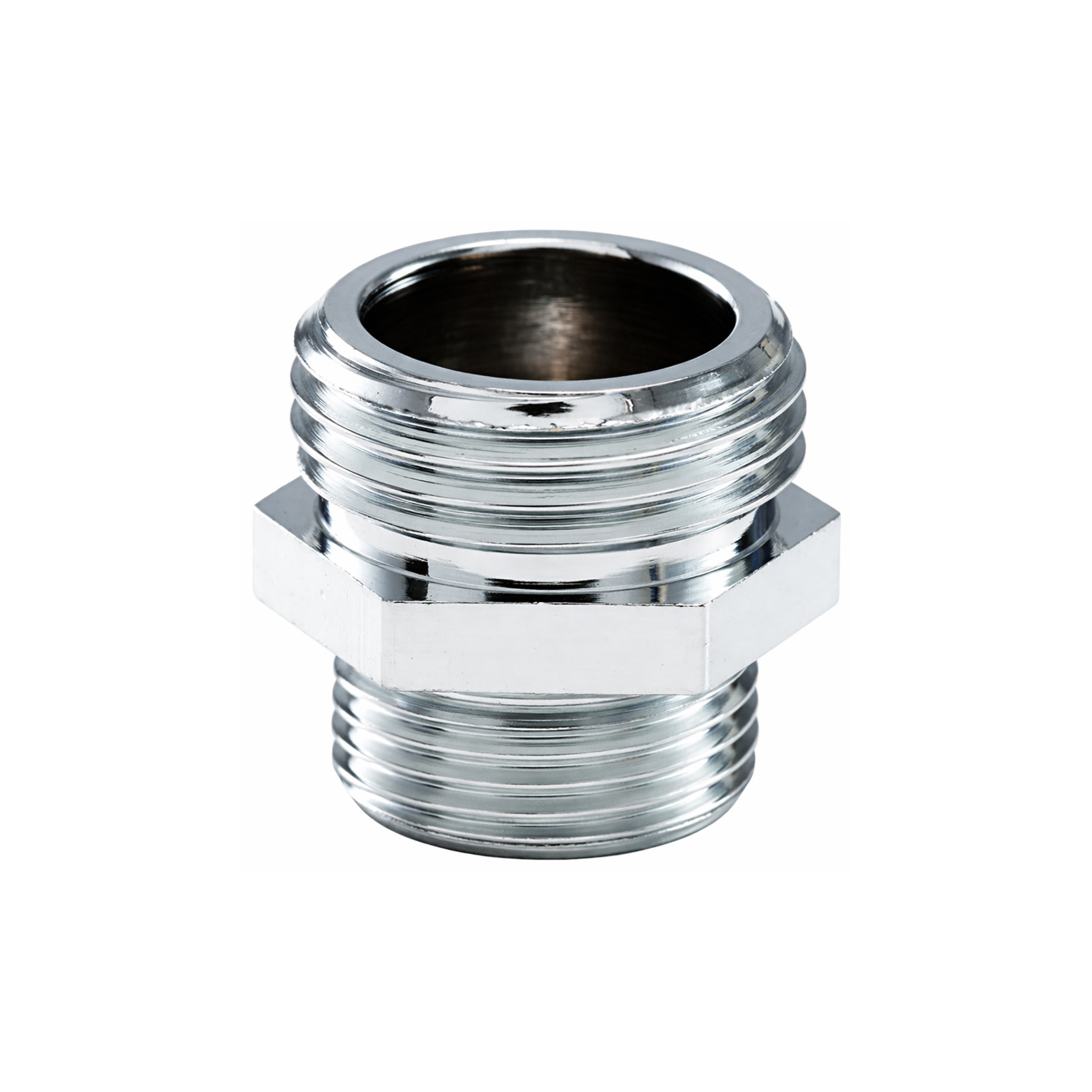 Chrome-plated brass double male nipple 15x21, 20x27 RIQUIER 3147