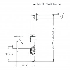 SPAZIO 2/35" SPACE-SAVING SIPHON FOR 2-BOWL SINK A/ MAL SOCKET