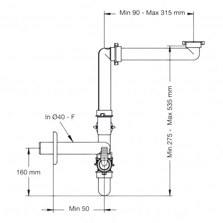 SPAZIO 2/35" SPACE-SAVING SIPHON FOR 2-BOWL SINK A/ MAL SOCKET