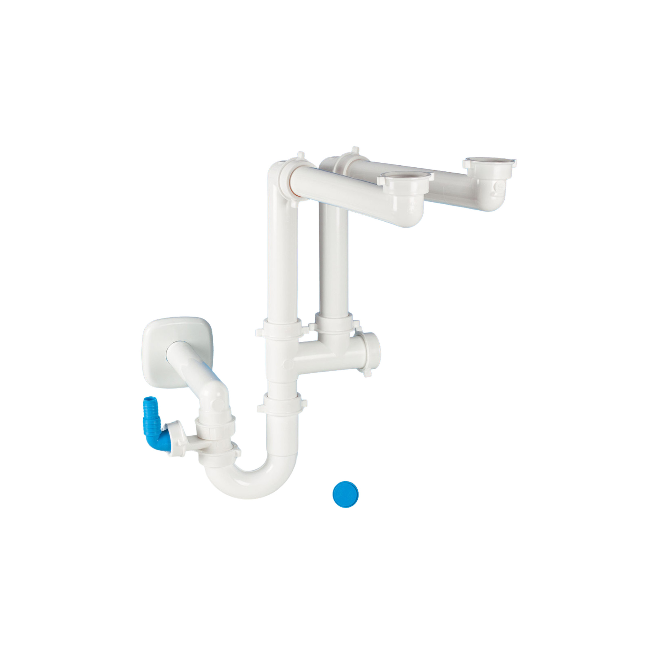 Scarico lavello 2 vasche, tubazione salvaspazio con sifone e presa per lavatrice LIRA 9.1275.B17 - Immagine 1/4