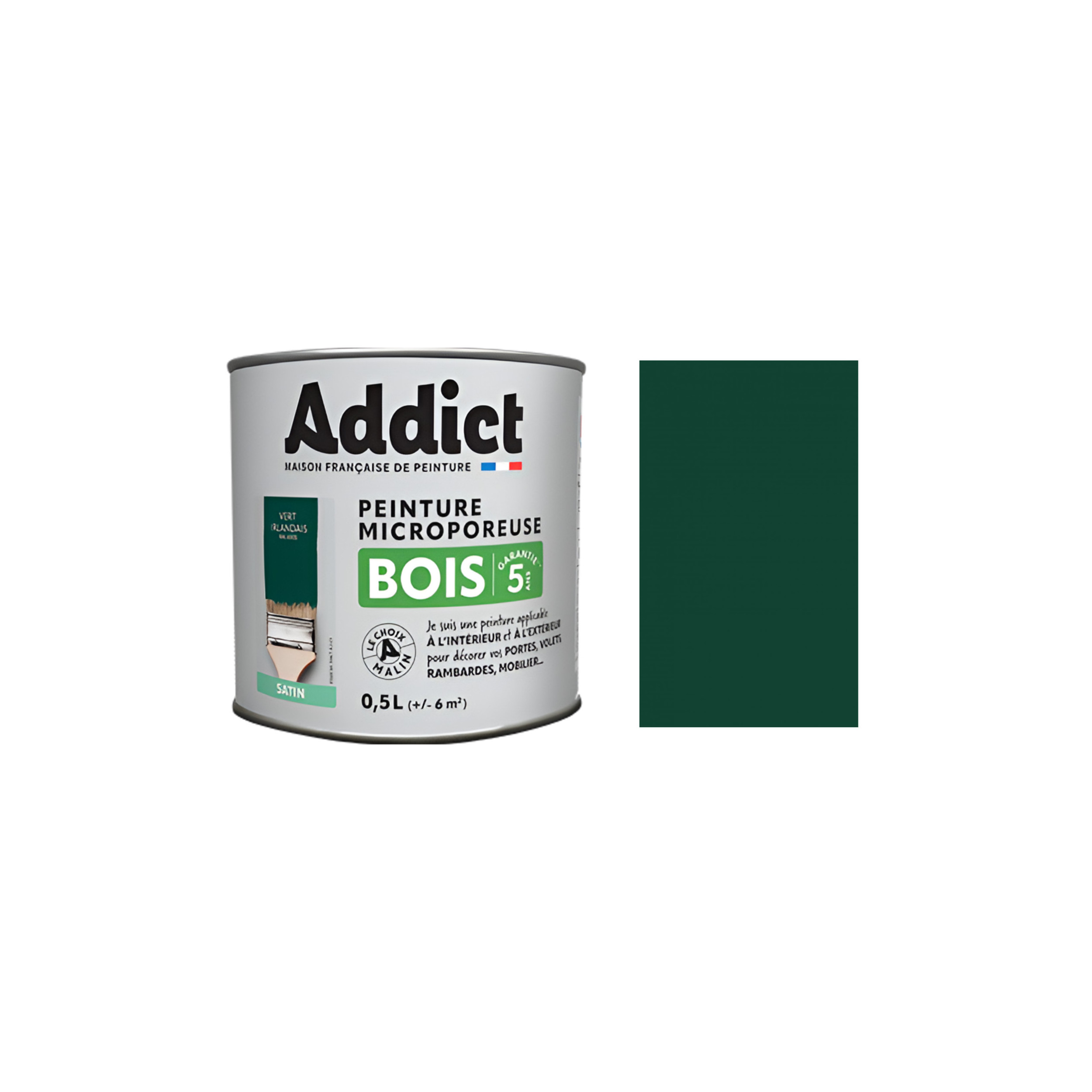 Pintura especial para madera, verde irlandés satinado, 0.5 L ADDICT' PEINTURE ADD111307