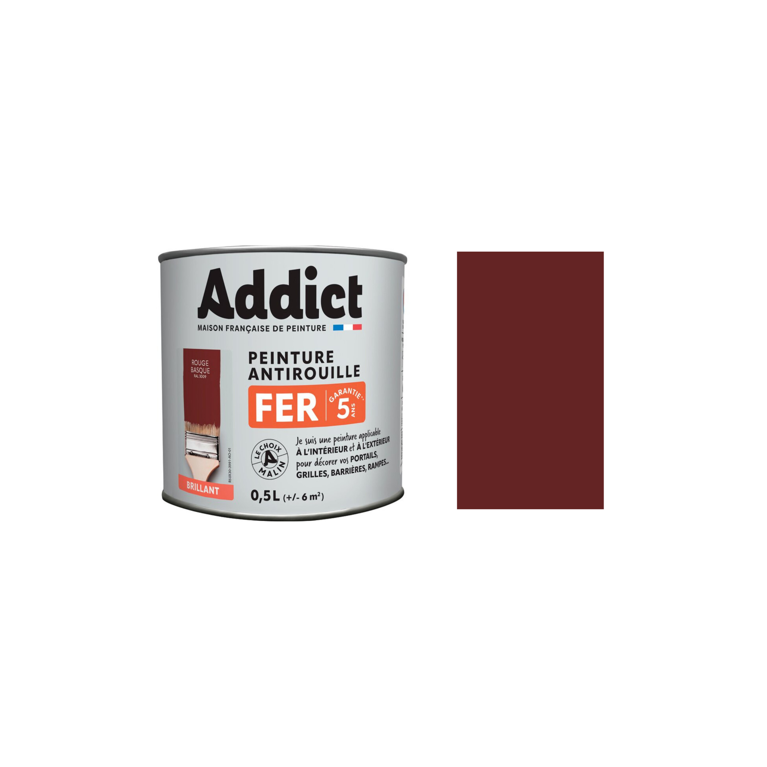 Vernice antiruggine per ferro, rosso basco lucido, 0.5 L ADDICT' PEINTURE ADD111399