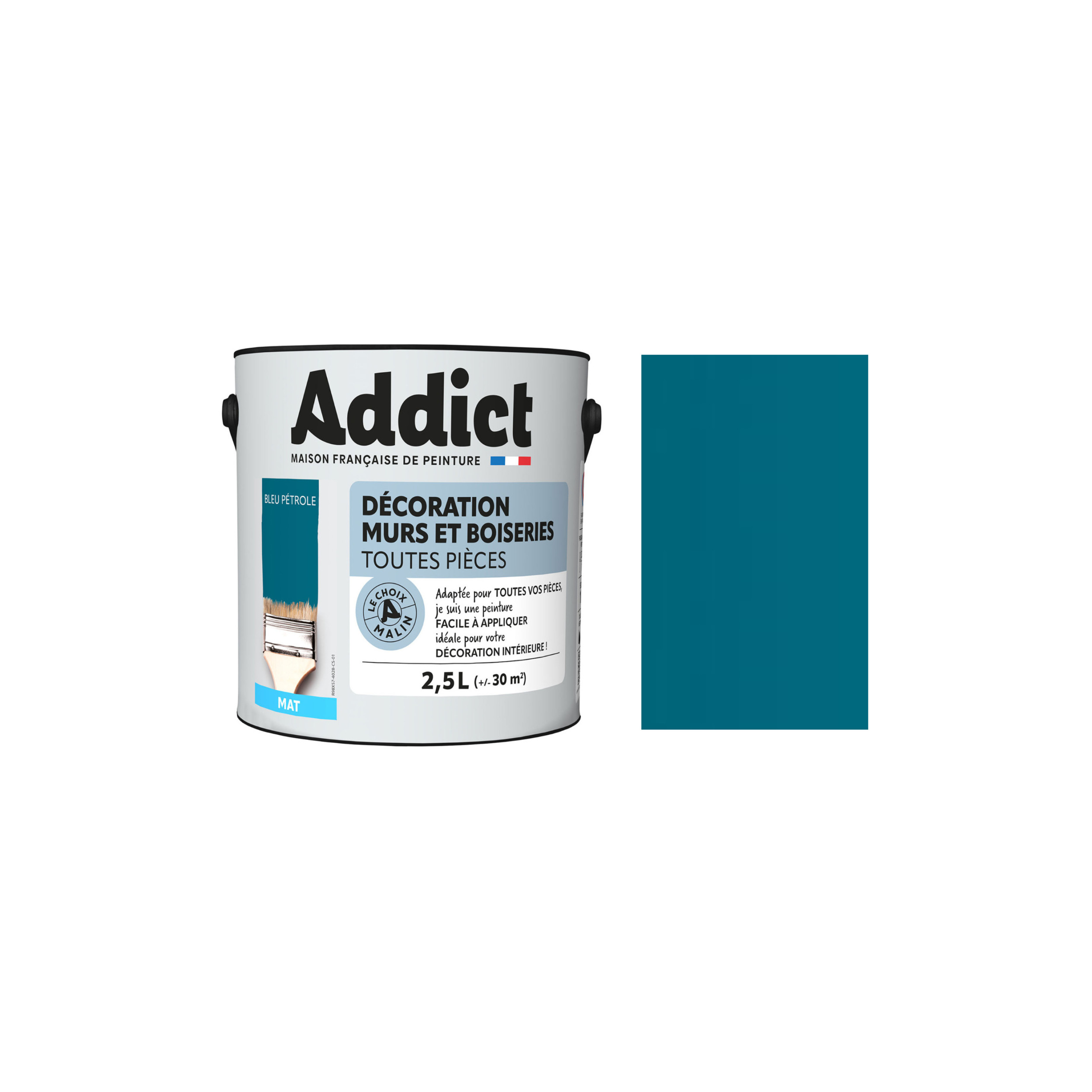 Peinture acrylique murs et boiseries, bleu pétrole mat, 2.5 L ADDICT' PEINTURE ADD114884