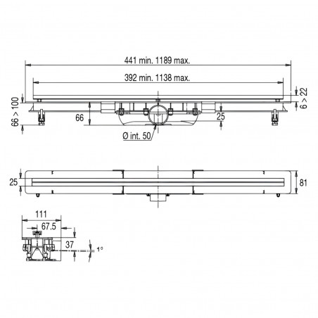Caniveau de douche extra-plat Panama, ajustable de 400 à 1200 mm, bande d'étanchéité incluse VALENTIN 56930000000 - Image 5/9