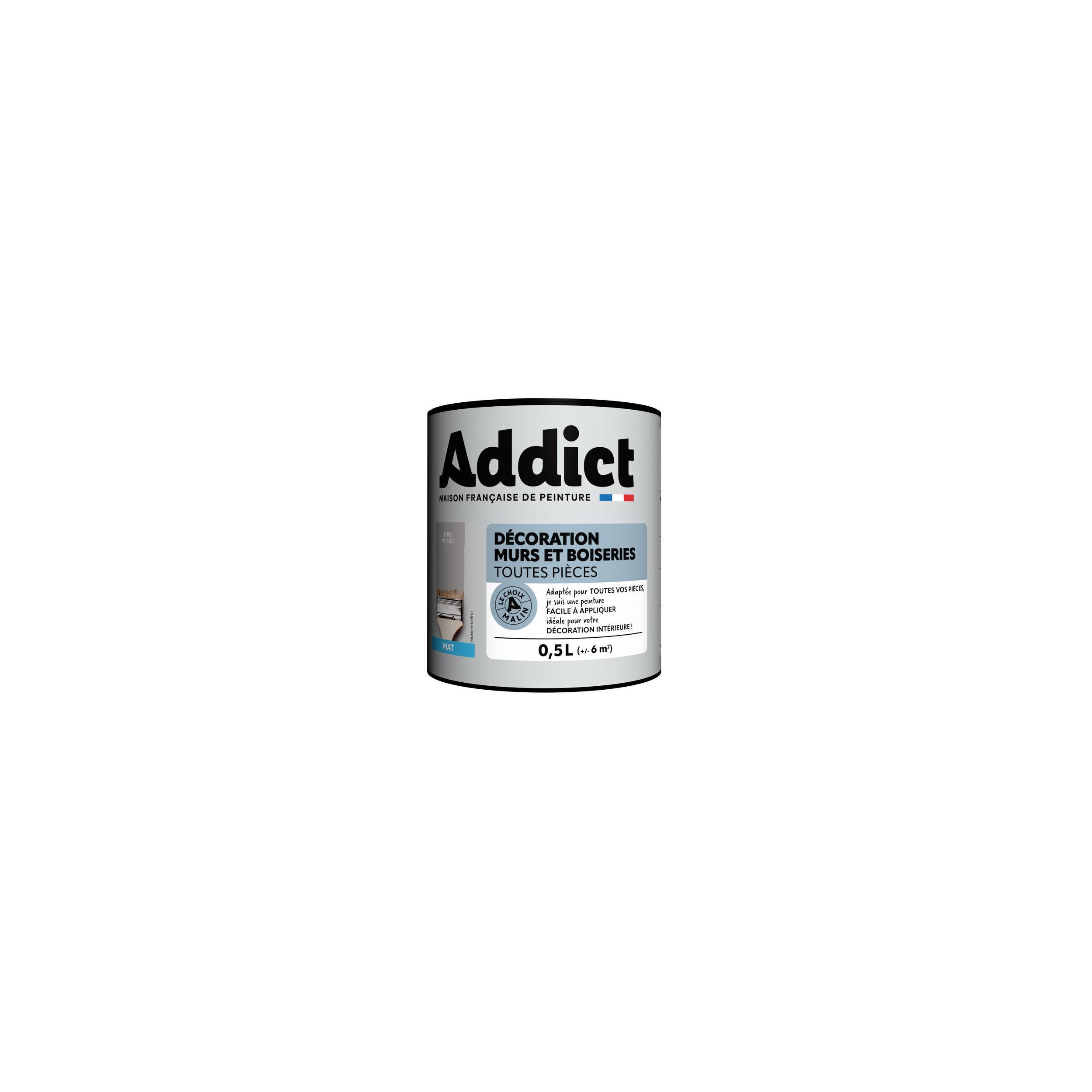 Pintura para paredes y madera mate ADDICT 0,5 litros gris ahumado ADDICT' PEINTURE ADD114942