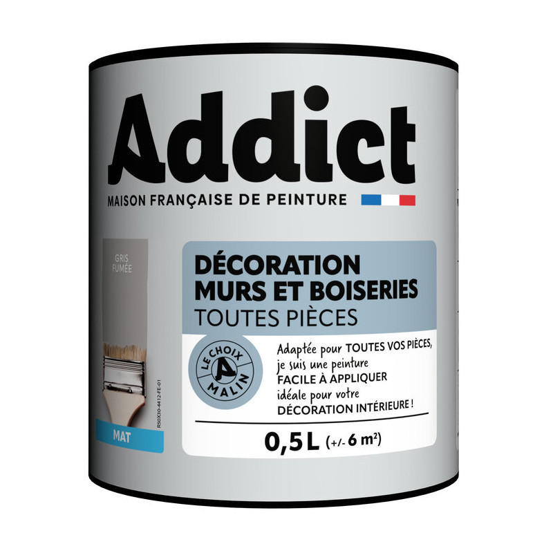 Peinture murs et boiseries mat ADDICT 0,5 litre gris fumé