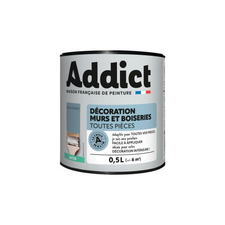 Pittura per muri e legno satinata ADDICT 0,5 litri blu celeste