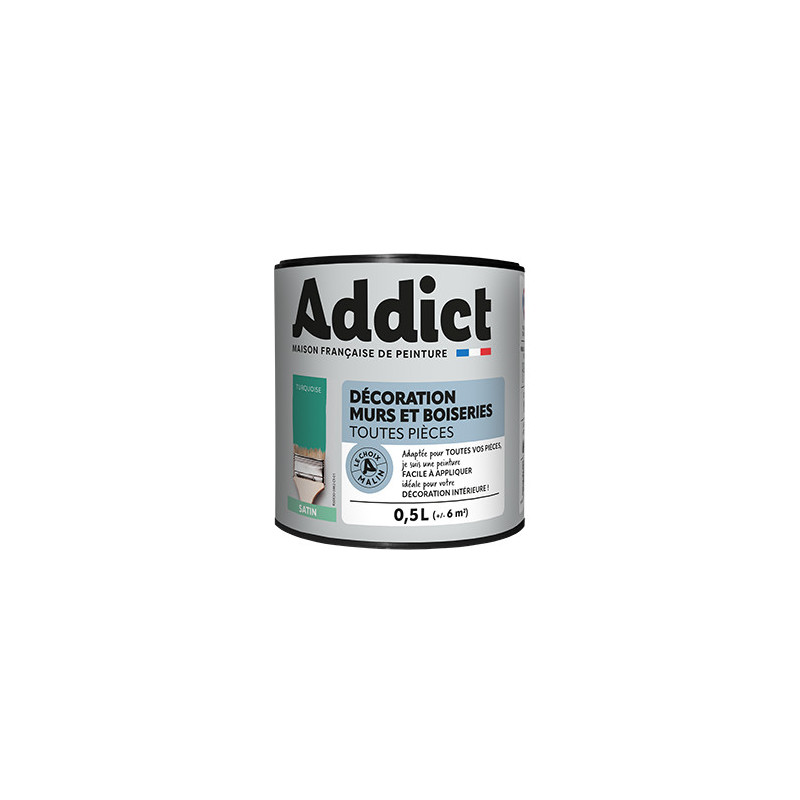 Satinverf voor muren en houtwerk ADDICT 0,5L turquoise