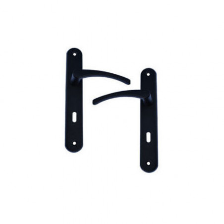 Door handle set on CLUSES plate Black lacquered aluminum with a dormant bolt
