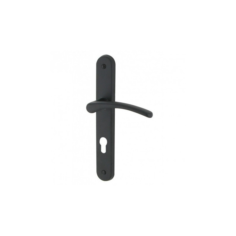 DT2000 door handle set on CLUSES plate in matte black lacquered Aluminium for cylinder