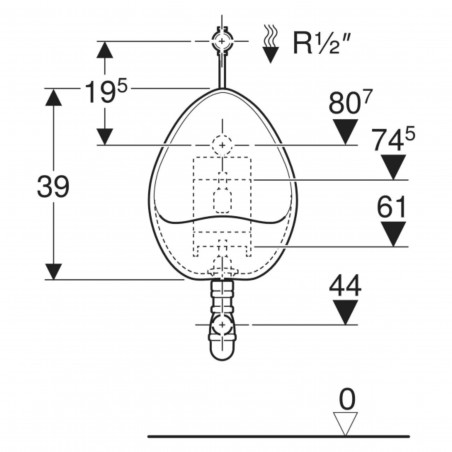 Pack urinoir grès Aubagne avec siphon et robinet poussoir temporisé, alimentation et sortie apparente ALLIA 08363900000300...