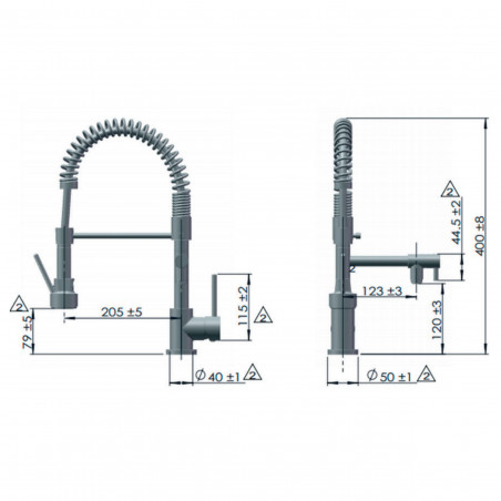 High kitchen tap with hand shower and KRAMER CU670CR10XZ
