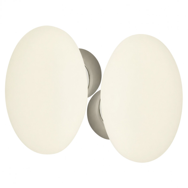 Set of double oval handles in cream porcelain, satin nickel finish