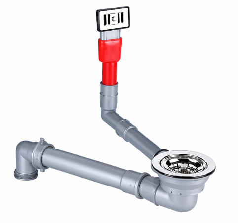 Space-saving basket drain with overflow 90 mm