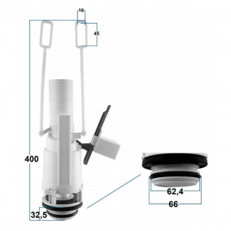 Eingebauter WC-Mechanismus ASTRA für Siamp 500/535, Doppelspülung