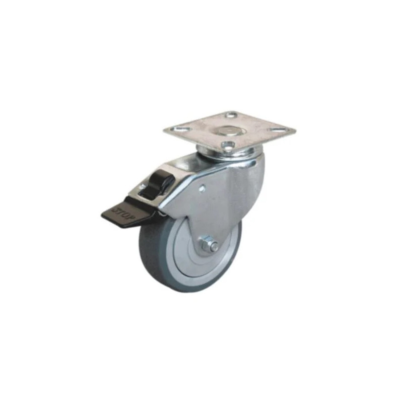 Swivel plate caster 50x50mm with a diameter of 50mm and a height of 72mm with brake