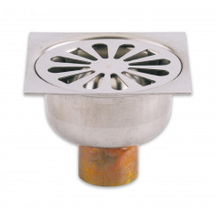 Siphon de sol douche plain-pied sortie verticale Ø40 mm, grille inox, corps laiton VALENTIN 46020000000 - Image 1/2