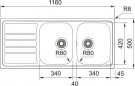Inbouw RVS spoelbak 2 kommen 1 afdruipgedeelte FRANKE 1160x500mm model FLASH621