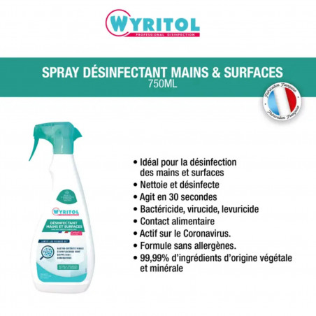 Wyritol spray reiniger handen en oppervlakken 750ml 566712