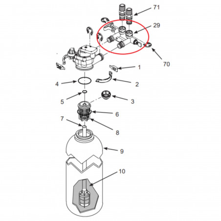 By-pass mixing valve for water softener, clip style