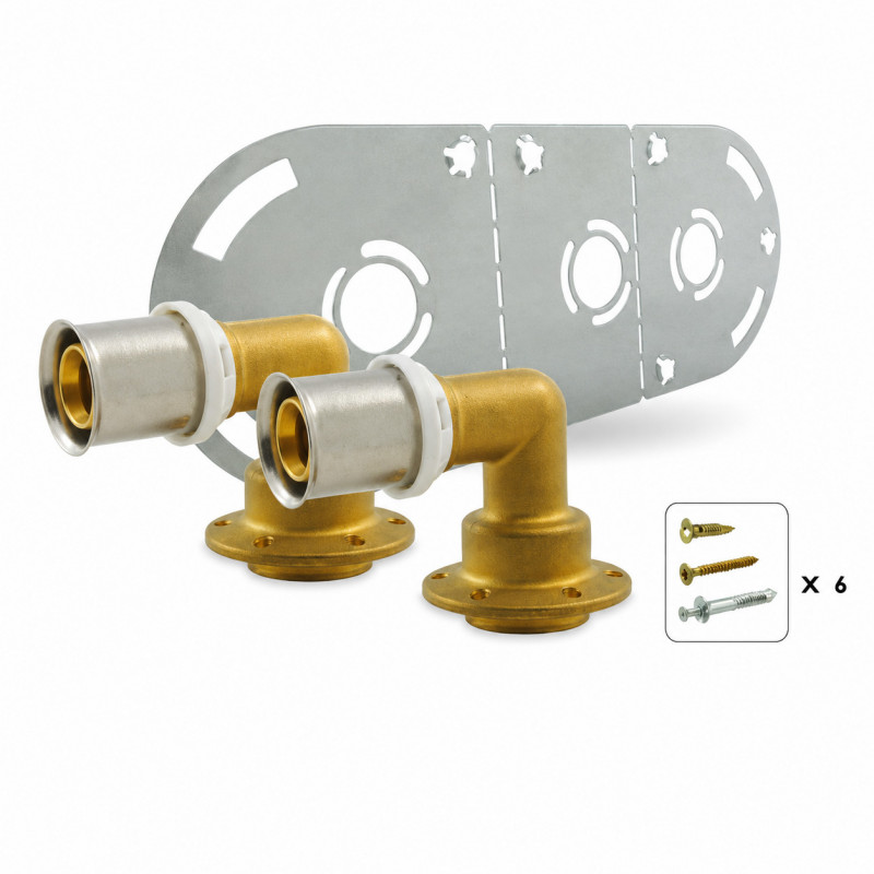 Multilayer fixing kit diameter 16mm for wall-mounted fittings with plate and female elbows in 15x21