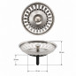 Manual basket kitchen sink drain plug stainless steel diameter 79 mm, height 58 mm, classic multiray