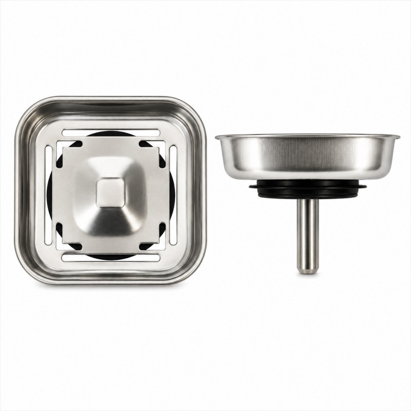 Cesta cuadrada manual de acero inoxidable de 70 mm para válvula de desagüe de fregadero, altura 50 mm