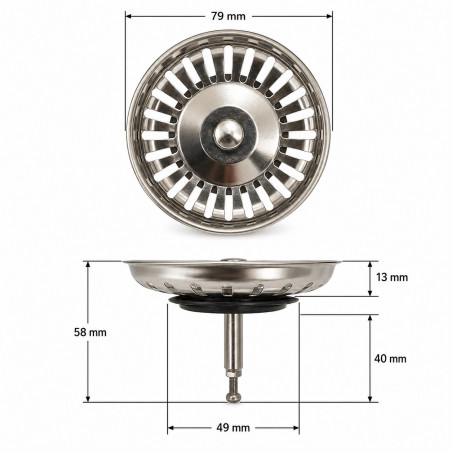 Edelstahlkorb 79 mm classic multiray Ablaufventil Spüle automatisch, höhenverstellbar LB PLAST 1158-RA - Bild 5/5