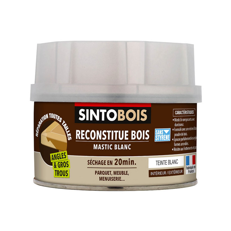 Mastice bicomponente ricostituisce legno SINTOBOIS bianco per angoli e grandi fori 170g Mastice bicomponente ricostituisce legno SINTOBOIS bianco per angoli e grandi fori 170g