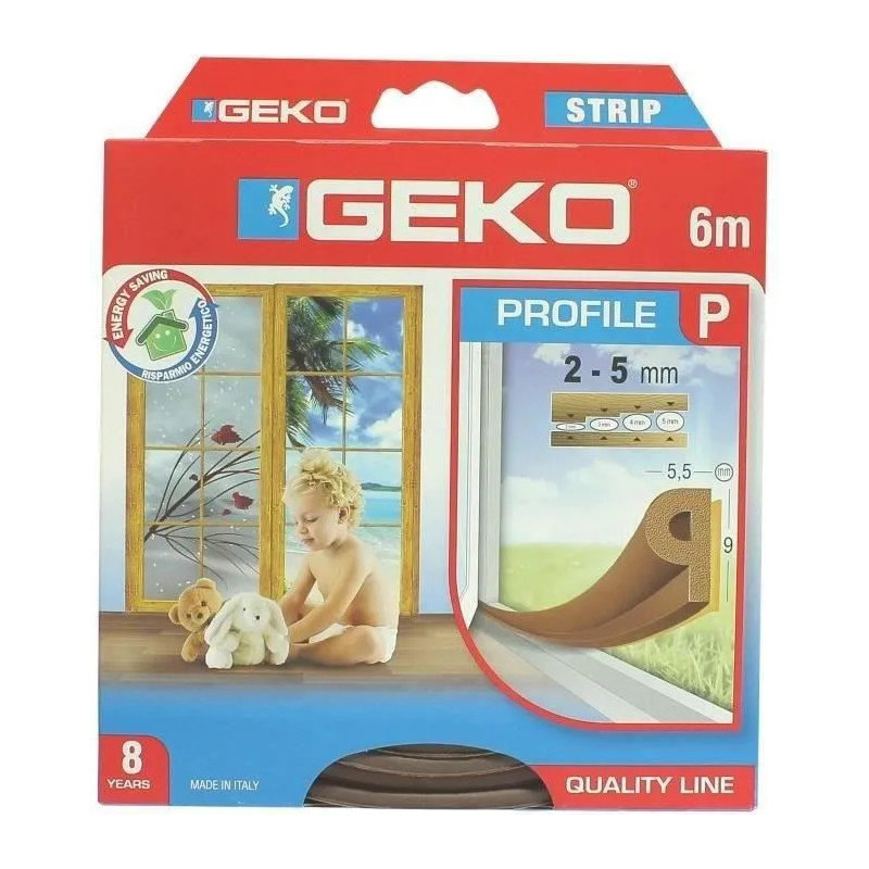 Zelfklevende afdichting GEKO EPDM profiel-P bruin 6m x 9mm Zelfklevende afdichting GEKO EPDM profiel-P bruin 6m x 9mm