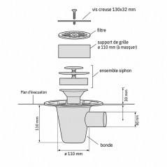 kit griglia inox e piletta per ISOTANCHE Classic diametro 50 mm
