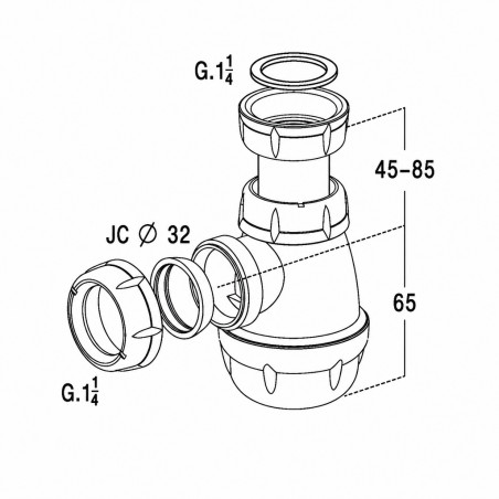 Sifone bidet universale 32 mm NICOLL regolabile con fondello smontabile, 33x42