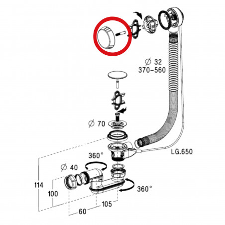 Volant vidage baignoire ABS chromé NICOLL 0411723