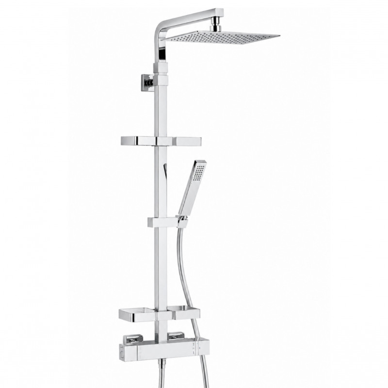 Colonne de douche thermostatique "Touareg" NF, laiton massif chromé, hauteur réglable