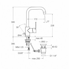 Titanium high spout chrome basin mixer tap, pop-up waste