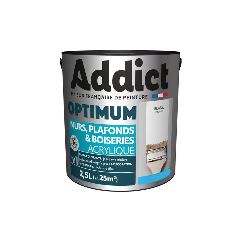 Peinture satin multi-support Addict' Peinture 2.5L monocouche blanc Peinture satin multi-support Addict' Peinture 2.5L monocouche blanc