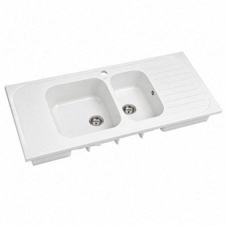 Ceramic kitchen sink 2 bowls to be placed 140 x 60 Geberit Roanne with drainer