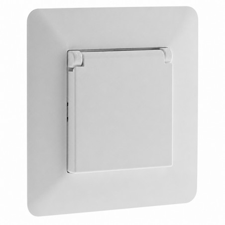 Toma de corriente de dos polos + tierra empotrable impermeable IP44 modelo ARTEZO blanco.