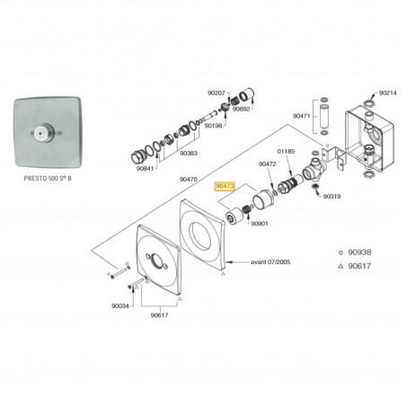 Knop Huls Kraan Douche PRESTO P500 S B Ingebouwd