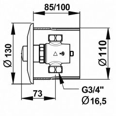 Rosone 130 mm placca frontale senza guarnizione Presto P50 B incassato, cromato