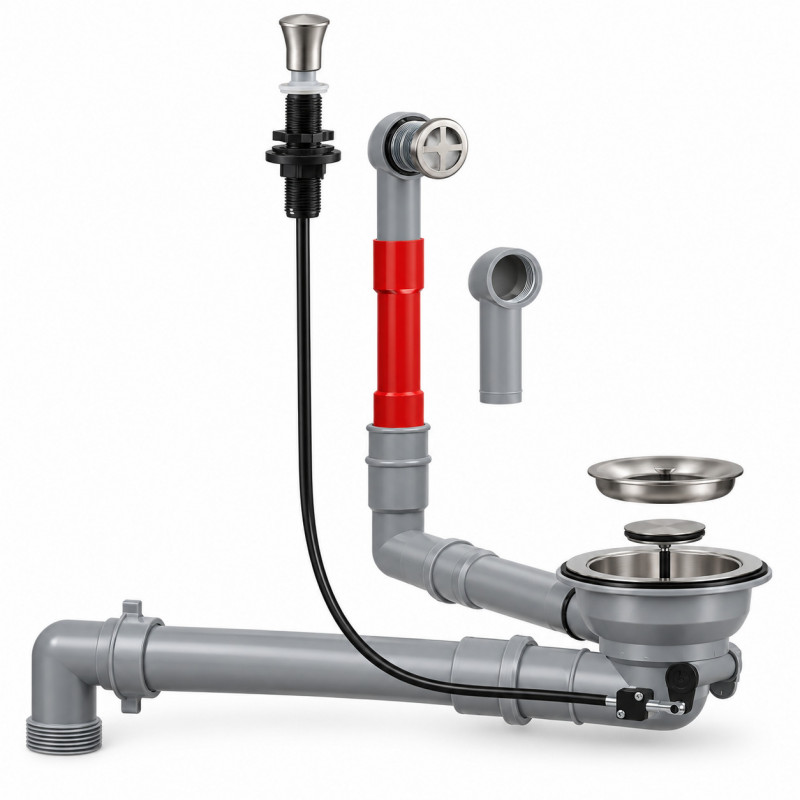 Válvula de desagüe fregadero automática Níquel Satinado PV, ahorro de espacio, rebosadero redondo Válvula de desagüe fregadero automática Níquel Satinado PV, ahorro de espacio, rebosadero redondo