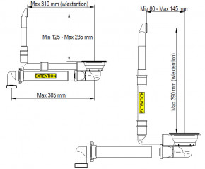 Automatic kitchen sink drain Satin Nickel PV, space-saving, round overflow